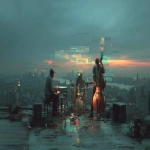 **Harlem Renaissance glitch art tribute: rooftop jazz trio at dusk, instruments glowing through corrupted digital overlays, broken signal waves fragmenting the city skyline, visual harmony through dissonance. Cinematic glitch effect, symbolic modern tribute --ar 16:9 --stylize 200 --v 7.0 --raw** - Image #2 <@933216386669506640>