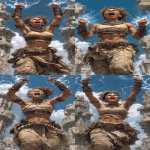 **The Zulu priestess stands among the ancient ruins. Ebony skin and natural hair. Her fingertips crackle with lightning as she summons the powers of the gods. Muscles visibly strained, it is almost more than she can bear, but she is determined. Though her teeth are gritted, her expression is resolute. --ar 1:2 --s 750** - Variations (Strong) by <@344228814332887040> (fast)