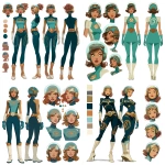 **retro-futuristic teenage female human superhero character style sheet, dark tan skin with auburn undertones, bold Retro Atomic Color Palette (copper, teal, cream, chrome), superhero costume with spiraling hourglass chest emblem, belt buckle shaped like twin spirals, gloves and boots with spiral line cutlines, streamlined bubble helmet with concentric ring motif, dynamic female superhero silhouette, thick bold outlines inked with a brush not a pen, strong contour emphasis, Darwyn Cooke + Bruce Timm inspired, action poses, neutral stance turnaround (front side back), expression sheet with heroic and emotional variations, clean white background for clarity --q 4** - <@1185246030099386559> (fast)
-# Create, explore, and organize on [midjourney.com](<https://midjourney.com/imagine?from_discord=1>)
