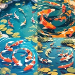**kaleidochromic Japanese koi fish pond, natural setting, colorful koi fish swimming, crystal clear water; flat illustration; digital era; animation --niji 6 --ar 8:11** - <@1220222620444659733> (fast)
