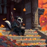 **a ronin skunk sits on the steps in front of a temple writing poetry while pensively watching colourful autumn leaves falling 🍂🦨🏹⚔️ 🌈✏️** - Image #4 <@559099678189289495>
