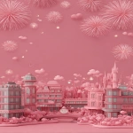 **Modern 3D Design Disney concept, Pink printshop themed background with fireworks around for new year --ar 2:3** - Image #3 <@1124231816405069896>