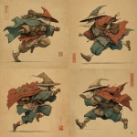 **male goliath monk, wearing a cloak and wizard hat, running, in old japanese art style** - Variations (Strong) by <@324026080451100683> (fast)