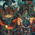 **children's book illustration of the entrance of the dragon town with a boy who tries to get in --sref <https://s.mj.run/wdUv8LKTWIM> --s 250 --v 6.1 --raw** - <@1071135204846096475> (fast)