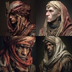 **an adult human male who is scarred, wearing regal desert attire, fantasy style** - <@737863935038062634> (fast)