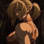 **original anime character, hand-drawn portrait style, thick bold outlines, clean cel-shading, visible sketch lines, crosshatching on fabric folds and underlying anatomy, ultra-detailed line art with zero clutter, sharp and defined facial features, full-color rendering, high visual clarity of face and body, character-centered composition include multiple perspective variants: frontal heroic close-up (face and torso squared), three-quarter angle showing jawline and stance depth, low-angle upward shot for size and presence, high-angle downward for clothing detail, side profile close-up with flowing fabric and sharp expression uncluttered background, zero special effects, only character and clothing, emphasis on silhouette, expression, pose, and detailed costume, anime character design with clear visual logic --niji 6 --raw** - Image #1 <@266429059049848832>