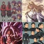 **original anime character, hand-drawn portrait style, thick bold outlines, clean cel-shading, visible sketch lines, crosshatching on fabric folds and underlying anatomy, ultra-detailed line art with zero clutter, sharp and defined facial features, full-color rendering, high visual clarity of face and body, character-centered composition include multiple perspective variants: frontal heroic close-up (face and torso squared), three-quarter angle showing jawline and stance depth, low-angle upward shot for size and presence, high-angle downward for clothing detail, side profile close-up with flowing fabric and sharp expression uncluttered background, zero special effects, only character and clothing, emphasis on silhouette, expression, pose, and detailed costume, anime character design with clear visual logic --niji 6 --raw** - <@266429059049848832> (fast)