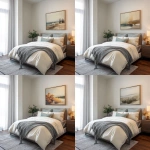 **interior design of a model unit showing the GUEST BEDROOM in french country style. walnut wood floor. french style bed with white beddings. sheer white curtains. artwork with teal still life painting, modern gray area rug. landscape artwork with silver frame. --v 7.0** - Variations (Region) by <@1231814052913877045> (fast)
-# Create, explore, and organize on [midjourney.com](<https://midjourney.com/imagine?from_discord=1>)