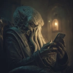 **Cthulhu chats with his friends on an old gods chat app on his phone. He is laughing, evilly.** - Image #4 <@1020426631959040100>