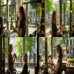 **a smiling female hairdresser in her early forties is standing arranging the hair of a client in a beauty salon facing the large mirrors, beside the windows that give on a lovely street full of green treas. It's a beautiful day and the warm sunlight enters the beauty salon through the windows, 35 mm, realism image, A hyper-realistic, highly detailed daytime scene, atmospheric lighting, volumetric lighting, rich in detail, Leica Q2, photography, high quality, --no blurry, low resolution, cartoonish, unrealistic reflections, distorted, low-poly, washed-out colors, artifacts, overexposed, watermark, --ar 16:9 --v 6.0** - <@1088739679458824253> (fast)