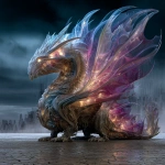 **<https://s.mj.run/ii0j8_u6Uxs> <https://s.mj.run/eu-GEHmARts> Luminous bitcrushed fractal tempest ecumenopol Dragon, glowing eyes, dark stormy night, full figure, full body, photo realistic, ar 89:128 --profile y3np6kq --v 7.0** - Image #1 <@1002947002323185734>