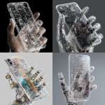**iphone17, straight on, held by a semi-transparent robot hand made of coding lines** - <@1048326817838280714> (fast, stealth)