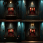 **An open retro circus curtain at night. Over the curtain is a wooden square sign board with grunge paint and missing letters. Photorealistic --ar 8:5 --v 7.0 --p 7hy8o9f** - Zoom Out by <@1124306677462745169> (fast)