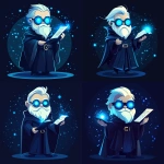 **Futuristic legal wizard mascot, glowing blue eyes, wearing a judge robe mixed with a wizard cloak, holding a digital scroll and a smartphone, cartoonish but clean, high-tech magical vibe, flat design - vector art --s 250** - Variations (Strong) by <@844314166369583134> (fast)