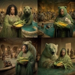 **Oprah Winfrey and a green bear holding corn in a luxury 5 star hotel spa with poor weak African villagers stumble in the indoor hot tub and pool** - Remix (Strong) by <@846201883139375114> (turbo)