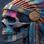 **patchwork telomere is beaded hair native American skull neon glowing ember charcoal burnt --s 250 --v 7.0 --ar 3:4** - Image #1 <@974789918188535848>