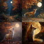 **create a realistic image a fox under the October full moon. she dances, vanishing in a trail of starlight from a forest yard** - <@876267919003238460> (fast)