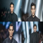 **full-body runway shot of a fashionable 30-year-old Taiwanese man, long-shaped face, fair pale skin, thick eyebrows, large expressive double-lidded eyes, naturally full lips, cheeks softly contoured (not sunken); styled with bold high-fashion smokey eye makeup in deep charcoal and cocoa tones, paired with glossy lip color; contemporary hairstyle with clean lines; walking confidently on a glossy fashion runway under cinematic spotlights, blurred audience and LED backdrop, minimal avant-garde outfit that complements the makeup without distraction; high-contrast editorial lighting, sharp focus on face and makeup while preserving runway motion, premium fashion magazine aesthetic, no text, no watermark --ar 16:9** - <@1090872516857299025> (fast)