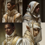 **close up portrait of a half elf clerk in white and gold robes** - <@700509070872018974> (fast)