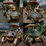 **alien vehicle with a bizarre metalic rusty parasol --ar 4:3 --p 6k624r2 --s 1000 --v 7.0** - <@1071437900610293863> (fast)