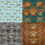 **william morris wallpaper design of humanoid cows wearing sunglasses and wearing a crown, using 3 colours only --no birds --ar 13:25** - <@1103975769467789322> (relaxed)