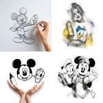 **create a outline drawing of a girls body, mickey mouse hands holding a spray paint and donald duck’s face on a white background** - <@1240395747078307862> (63%) (fast)