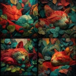 **Kawai sleeping and wake cats a red and green leafs painting about nature, sleeping anime kawai cats and mixed more colourful abstract more street art mesh red cat more present** - Remix (Strong) by <@1103302811522977882> (fast)