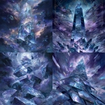 **tarot card art A towering structure shatters into floating, crystalline shards suspended in midair, each shard reflecting different alternate futures and symbolic scenes. The shards form a fragmented kaleidoscope of possible realities, glowing with ethereal blues, purples, and silvers. The background is a swirling cosmic storm with hints of stars and nebulae, emphasizing the concept of multiple timelines. Sharp geometric patterns weave through the composition, creating a sense of shattered time and space. Dramatic lighting highlights the fractured edges, giving the piece a mystical, surreal atmosphere.** - <@189255832385486848> (fast)
-# Create, explore, and organize on [midjourney.com](<https://midjourney.com/imagine?from_discord=1>)