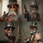 **steampunk hobbit with beatnick beard, flintlock pistol. top hat goggles** - <@442905496559812618> (fast)