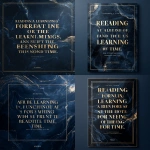 **Elegant luxury motivational poster with the quote: "Reading is the foundation of all learning a force that has shaped minds since the beginning of time." Deep navy blue background with black marble texture, metallic gold text accents, refined serif headline, clean sans-serif subtext. Thin gold borders, soft spotlight glow, premium editorial aesthetic. Elev8 Motivus branding at bottom in gold. Print-quality, ultra-sharp.** - <@421358622107500554> (fast)