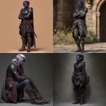 **an elf with dark purple skin, wearing dark leather armor and boots** - <@442905496559812618> (fast)
