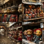 **An Istanbul puppet shop basement inspired by the atmosphere of Orhan Pamuk’s "The Black Book", the basement densely filled with ancient wooden puppets, puppets hanging from walls and beams, their expressions frozen like allegorical figures, the floor opening into a deep underground tunnel, the tunnel walls and ground layered with hundreds, even thousands, of ancient skeletons, layers of Byzantine remains, silent Jewish remains beneath the terrifying shadow of the Crusades, snowing weather, snowflake macrophotography, literary symbolism, historical stratification, archaeological memory, Persian miniature painting style, flattened perspective, multi-layered narrative composition, gold leaf accents, lapis lazuli blue, ochre, dark red, and emerald green palette, delicate linework, hand-painted texture, museum-quality illustration, a mood of philosophical melancholy --ar 3:4 --v 6.0 --stylize 750 --chaos 12** - <@1091053757971845220> (fast)