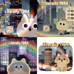 **Cute cat in city cute dystopian poster "Literally 1984" --niji 7 --sref 817015524** - <@937851746712186921> (fast)