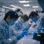 **Three teams of scientists doing the same experiement, making sure that at least two of the measured data sets are correct. Snowflake macrophotography Midjourney laboratory.** - Image #1 <@639231094968942592>