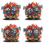 **Ad for Axe throwing company. A skeleton Lumberjack, wearing a Red Buffalo Plaid Beanie and Shirt and a Skeleton Viking Wearing Body Armor fighting each other with axes. Fierce, Angry, Flames, Skulls, Crows, Cartoon, Thick Black Outline, White Background, Sticker, Vector --v 7.0** - Variations (Subtle) by <@1067982535730151454> (relaxed)
-# Create, explore, and organize on [midjourney.com](<https://midjourney.com/imagine?from_discord=1>)