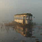 **realistic photo of a moss-covered tram stranded in the middle of a shallow misty lake at dawn, soft golden light reflecting off still water, reeds growing through broken windows, pale blue herons perched on the roof, faint moonstone glow emanating from beneath the surface, mist curling around the vehicle like breath, untouched nature reclaiming human structure, cinematic lens detail, hyperreal textures, subtle surreal atmosphere, quiet and melancholic beauty --v 7.0 --p 3yk8su5** - Image #3 <@1077492926550134864>
