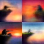 **a man firing a futuristic rifle straight-down the edge of a cliff, his hand is metallic, he has a broad brimmed hat, a dramatically colorful sunset is on his right side, his dog is sitting next to him, 8bit color, retro video game resolution --ar 5:7 --stylize 50 --raw** - <@481618854582157330> (39%) (fast)