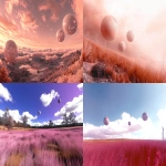 **landscape with lavender sky, clouds and three moons, highly detailed, aesthetic, new planet scifi --chaos 10 --ar 3:2 --raw --weird 400 --v 6.1** - <@936929561302675456> (fast)