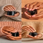 **close up photograph of a woman's hands that are about to twist off the top of a 6oz black plastic jar. one hand is holding the jar and the other hand is on the cap of the jar. the hands belong to a woman who is black or latina and in her 30s. asmr. product shot --v 7.0 --stylize 1000 --ar 9:16** - <@1061750239708577893> (fast)