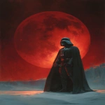 **Darth Vader poster, lunar eclipse on the background, in the style of Norman Rockwell and Boris Vallejo --v 7.0 --ar 3:4** - Upscaled by <@1071437900610293863> (fast)