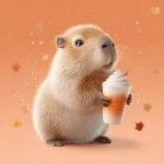 **A cute cosmonautumnal capybara sips pumpkin spice latte, orange gradients, 3D illustration, gradient background, falling leaves --profile aabz69z** - Image #3 <@937851746712186921>
