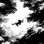 **epic explosive comic book style silhoette of a kid in a harness repelling through the tree top, --ar 9:16 --v 7.0** - Image #3 <@694537660894806087>