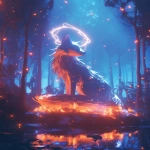 **A mythical fox made of fire, a halo of electricity floating above head, fireflies flying around background, inside of a mystical misty forest, embers in foreground, cinematic, bokeh effect, abstract, foxfire, 3d, uhd, octane render, --ar 3:4 --niji 6** - Upscaled (Subtle) by <@812948421366644747> (fast, stealth)