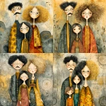 **whimsical photorealistic illustration of a fathers d mother with their girl and boy, father has black hair and a moustache, he’s wearing glasses, mother has curly blonde hair and she’s wearing glasses girl has dark brown hair and she’s wearing glasses, son has brown hair and is a little older that the young girl --v 7.0 --p b3kgthr --s 750** - <@520759084903956481> (fast)