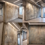 **A photo of an intricate, hand-painted wallpaper with faded gold and silver designs on the wall in an office building. The texture is rough concrete with visible sanded edges. There's an LED light bar above it that casts a soft glow over its surface. A windowless corner wall is on one side. In the background, there's another wallpaper design that looks similar but less detailed. It has more colors and patterns. The room also features white square lighting fixtures on the walls, creating subtle shadows on the ceiling. --ar 32:23** - <@1313000520759377972> (fast)
-# Create, explore, and organize on [midjourney.com](<https://midjourney.com/imagine?from_discord=1>)