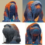 **A large, humanoid creature stands with a heavy, slumped posture and long arms hanging near the ground. Dense, uneven fur covers most of its body, while visible skin on the face and shoulders appears rough and weathered. The head is broad and drooping, with deep-set eyes and a somber, almost weary expression. Its proportions are bulky and asymmetrical, emphasizing weight and mass rather than agility. The overall presence feels ancient, physical, and grounded, as if shaped by harsh conditions over a long time. --niji 7 --sref 2462556665** - <@1018138887199129620> (fast)