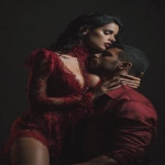 **beautiful elegant arabic , wearing a stylish dress with high heels, dark black room, solid black background, strangle a man, holding a man’s neck, very passion, editorial photography style, 8k resolution --ar 2:3 --v 7.0** - Image #2 <@766406328968151040>