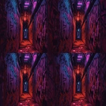 **comic book Cel-shaded anime style with bold clean linework, a long dark hallway lit by deep red lighting, shadows swallowing most details, walls completely covered top to bottom in dense graffiti tags and throw-ups, chaotic layered spray-paint textures, dripping paint, gritty urban atmosphere, high contrast red and black color palette, moody cinematic depth, <https://s.mj.run/PehohFc4Hs8> --niji 6 --ar 16:9** - Variations (Region) by <@257221362568003584> (fast)