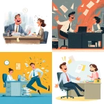 **illustration of a man flipping a table at work. There is an HR women on the other side of the desk looking shocked. The man is laughing --v 7.0** - <@1071571012547780618> (fast)