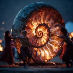 **some dancers dancing arround a giant burning Ammonite Amanita bowl --sref <https://s.mj.run/RgZs4NKlSts> --v 7.0 --raw** - Image #1 <@1071135204846096475>